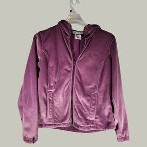 Columbia Womens Jacket  Size Large  Purple Velour  Full Zip  Long Sleeve Hooded